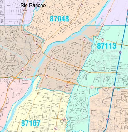 Color Cast Zip Code Style Wall Map of Albuquerque by Market Maps