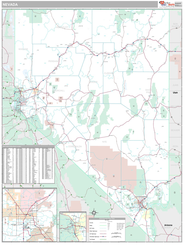 Premium Style Wall Map of Nevada by Market Maps