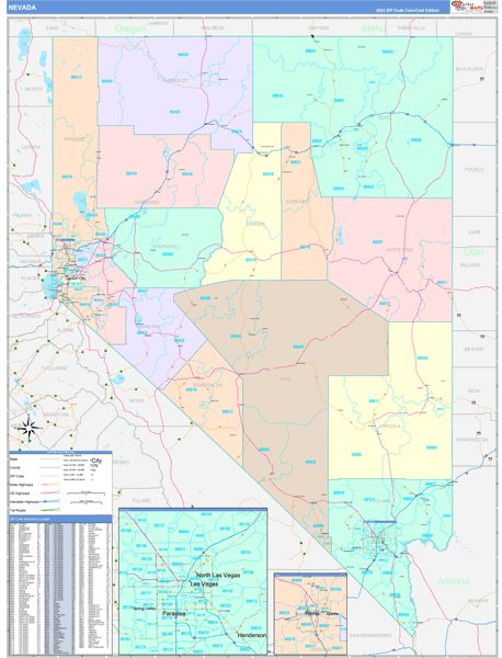 Color Cast Style Wall Map of Nevada