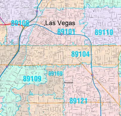 Color Cast Zip Code Style Wall Map of Las Vegas, NV. by Market Maps ...