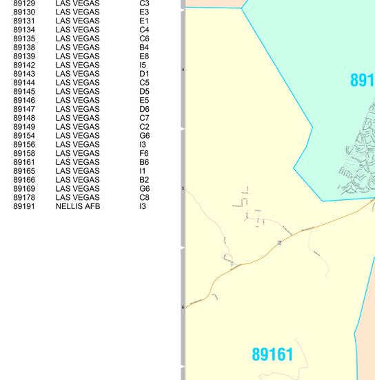 Color Cast Zip Code Style Wall Map of Las Vegas, NV. by Market Maps