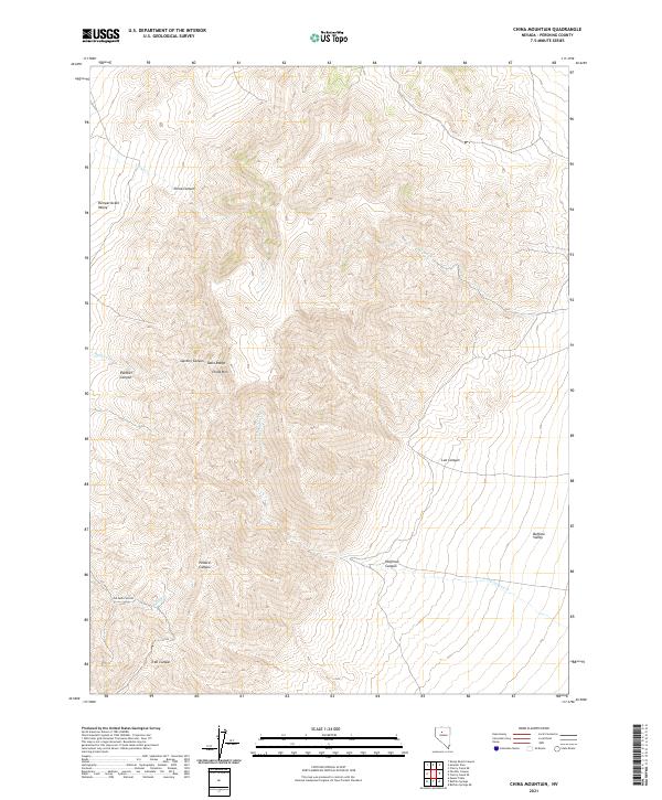 US Topo 7.5-minute map for China Mountain NV