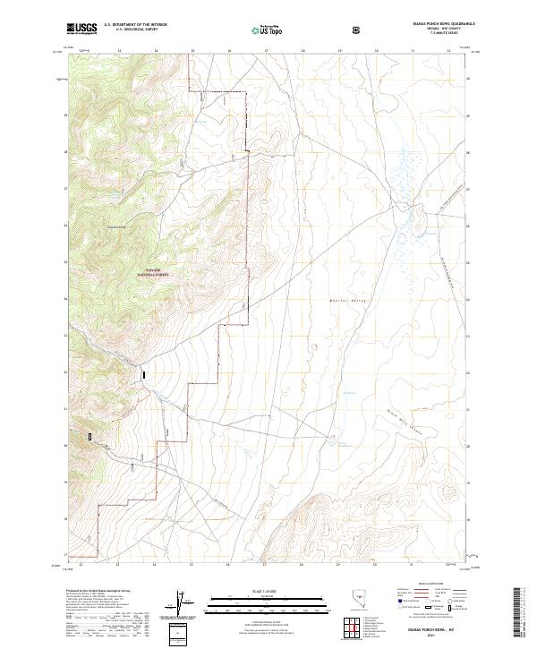 US Topo 7.5-minute map for Dianas Punch Bowl NV