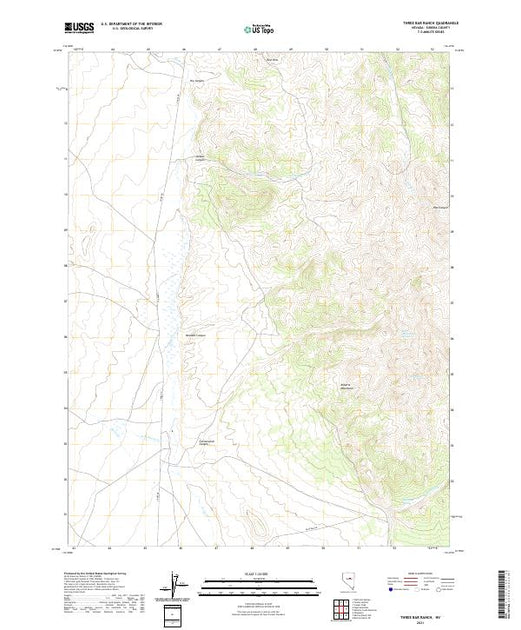 US Topo 7.5-minute map for Three Bar Ranch NV – American Map Store