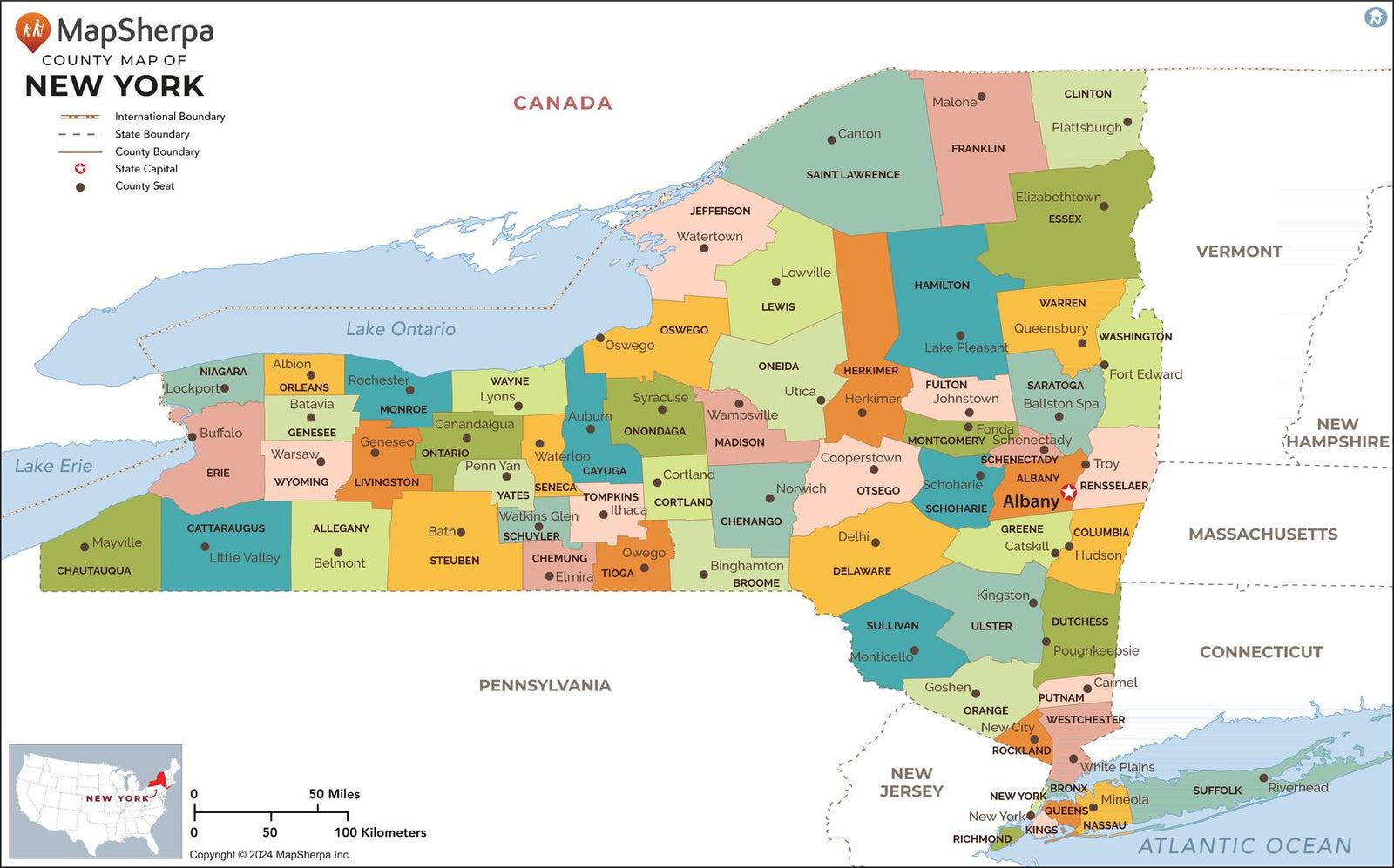 New York County Wall Map