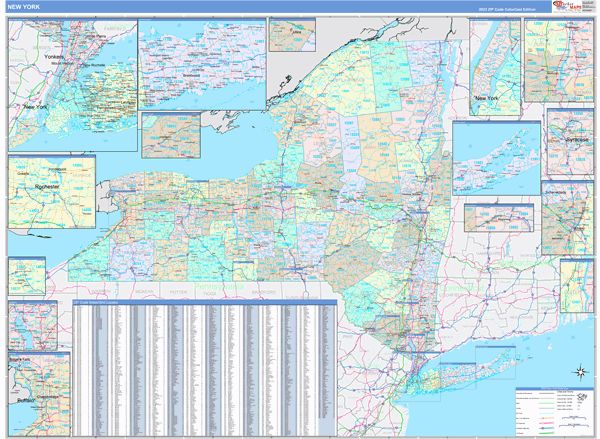 Color Cast Style Wall Map of New York by Market Maps