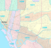 Color Cast Zip Code Style Wall Map of Buffalo, NY by Market Maps