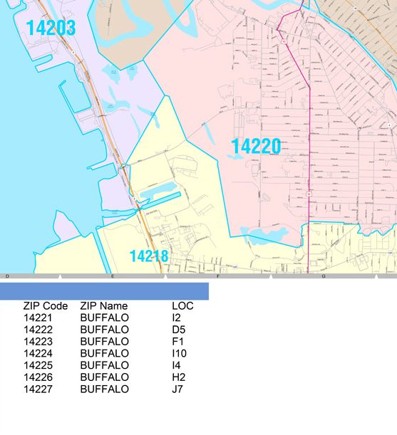 Color Cast Zip Code Style Wall Map of Buffalo, NY by Market Maps