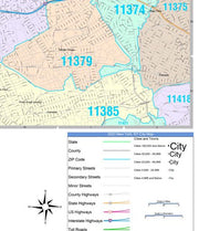 Color Cast Zip Code Style Wall Map of New York, NY by Market Maps