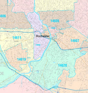 Colorcast Zip Code Style Wall Map of Rochester, NY by Market Maps