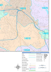 Colorcast Zip Code Style Wall Map of Rochester, NY by Market Maps