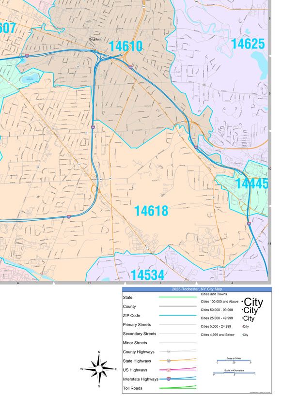 Colorcast Zip Code Style Wall Map of Rochester, NY by Market Maps