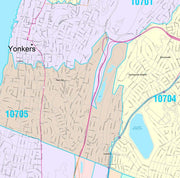 Color Cast Zip Code Style Wall Map of Yonkers, NY by Market Maps