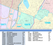 Color Cast Zip Code Style Wall Map of Yonkers, NY by Market Maps