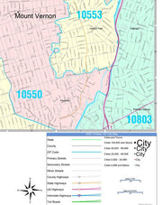 Color Cast Zip Code Style Wall Map of Yonkers, NY by Market Maps