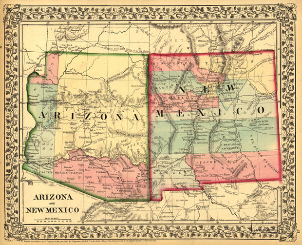 Historic Map of Arizona and New Mexico