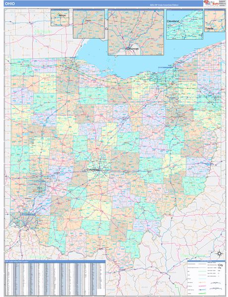 Color Cast Style Wall Map of Ohio by Market Maps
