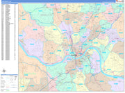 Color Cast Zip Code Style Wall Map of Cincinnati by Market Maps