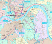 Color Cast Zip Code Style Wall Map of Cincinnati by Market Maps