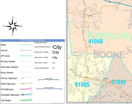 Color Cast Zip Code Style Wall Map of Cincinnati by Market Maps