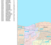 Color Cast Zip Code Style Wall Map of Cleveland by Market Maps