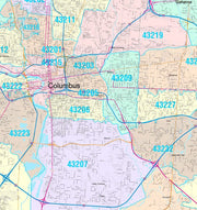 Color Cast Zip Code Style Wall Map of Columbus, OH by Market Maps