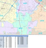 Color Cast Zip Code Style Wall Map of Columbus, OH by Market Maps