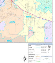 Color Cast Zip Code Style Wall Map of Columbus, OH by Market Maps