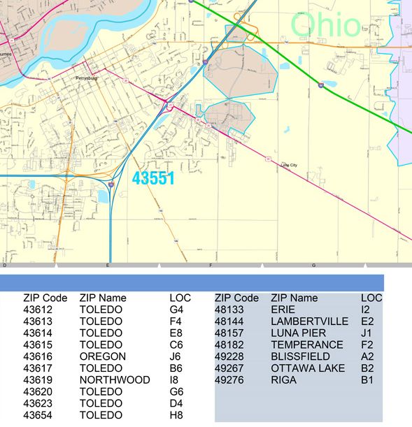Color Cast Zip Code Style Wall Map of Toledo, OH by Market Maps ...