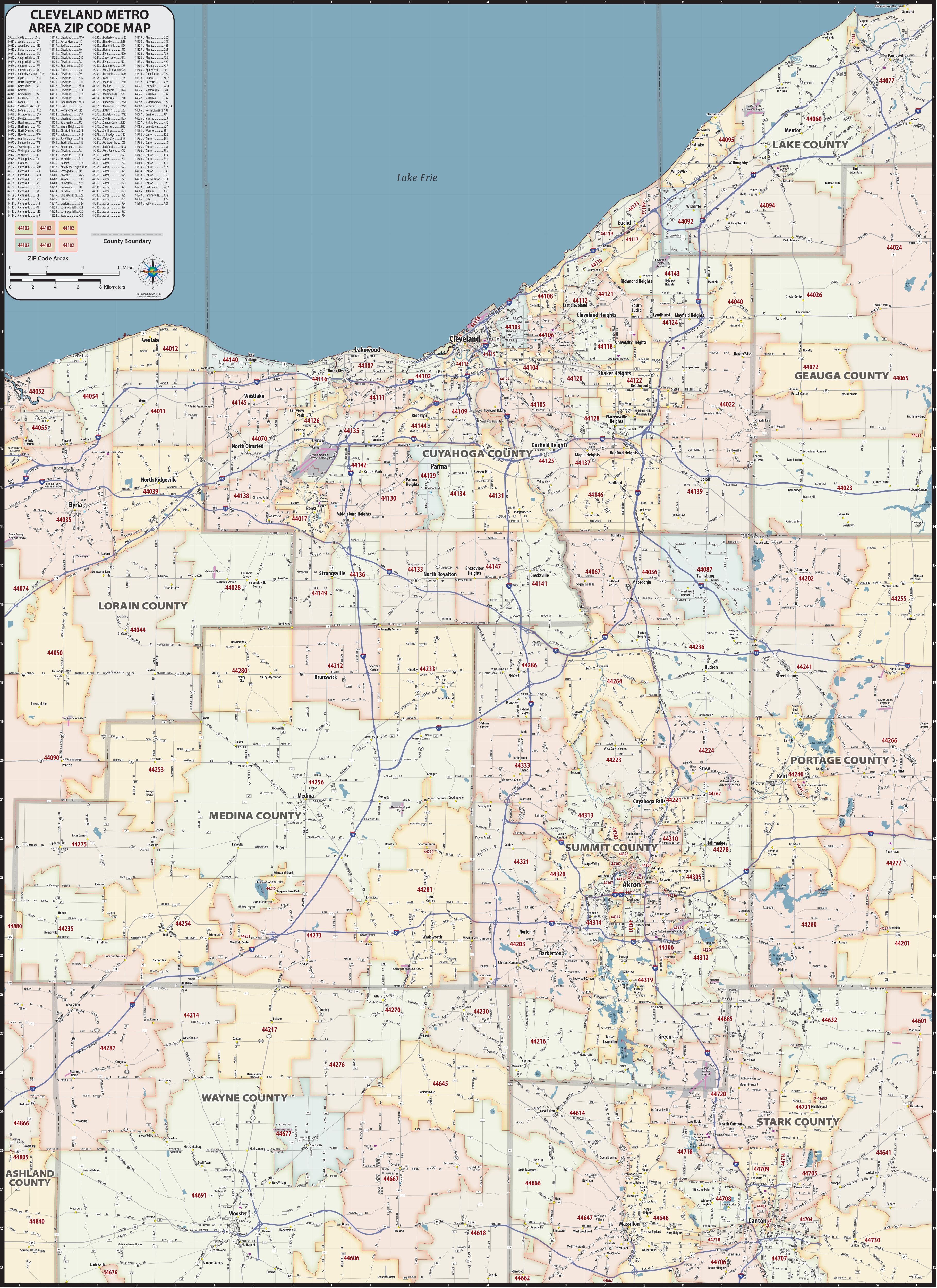 Cleveland Area Zip Code Map – American Map Store