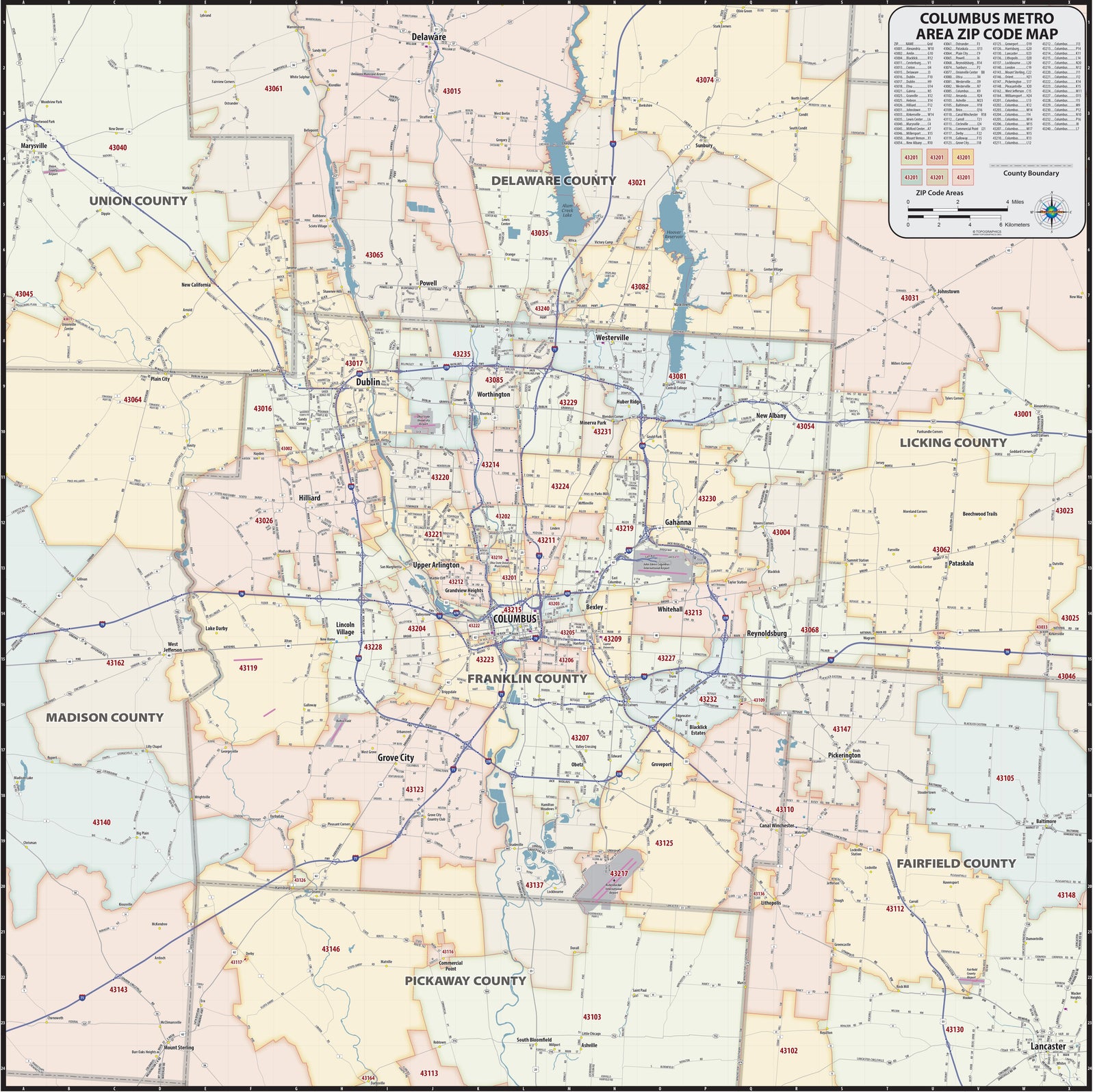 Columbus Area Zip Code Map