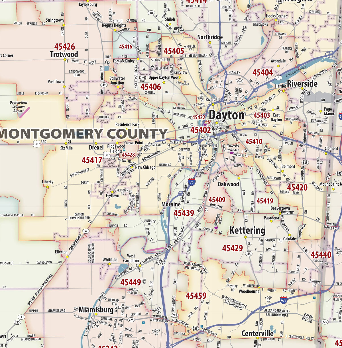 45458 Zip Code Dayton Area Zip Code Map – American Map Store