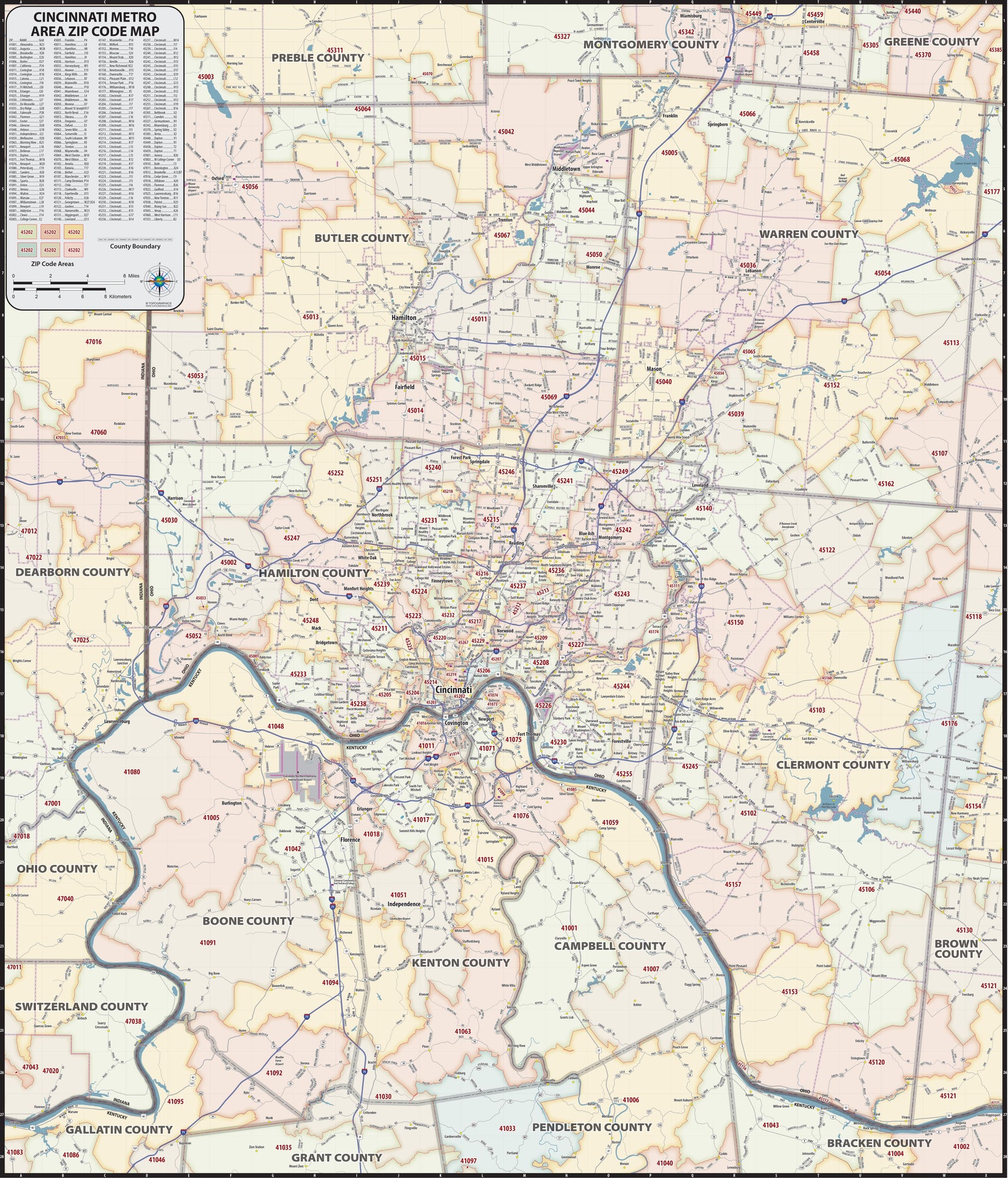 Cincinnati Area Zip Code Map