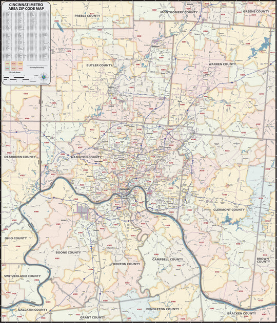 Cincinnati Area Zip Code Map – American Map Store