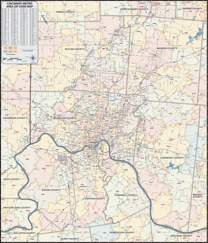 Cincinnati Area Zip Code Map