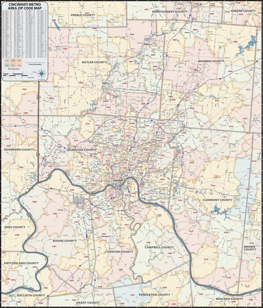 Cincinnati Area Zip Code Map – American Map Store
