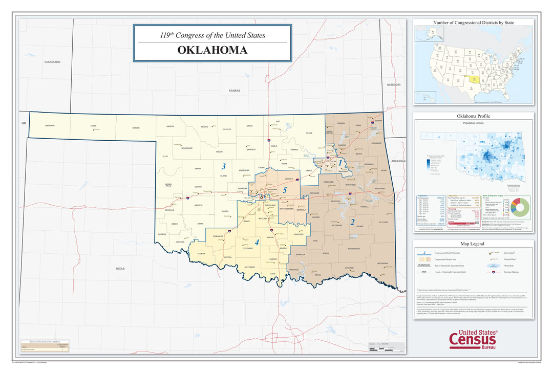 Oklahoma Congressional District Wall Map