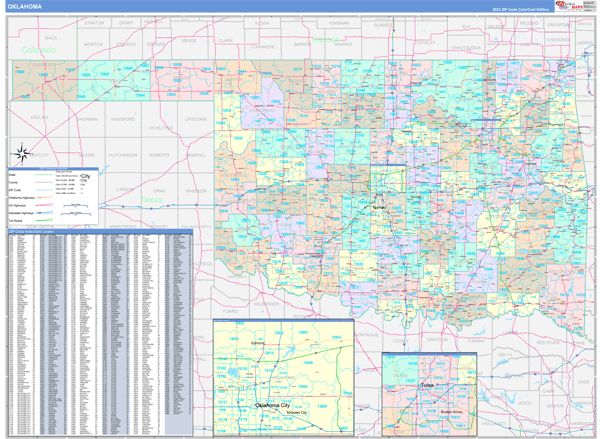 Color Cast Style Wall Map of Oklahoma by Market Maps