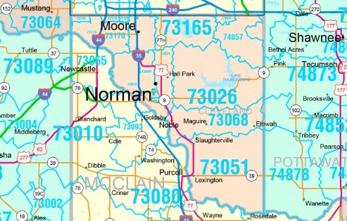 Color Cast Style Wall Map of Oklahoma