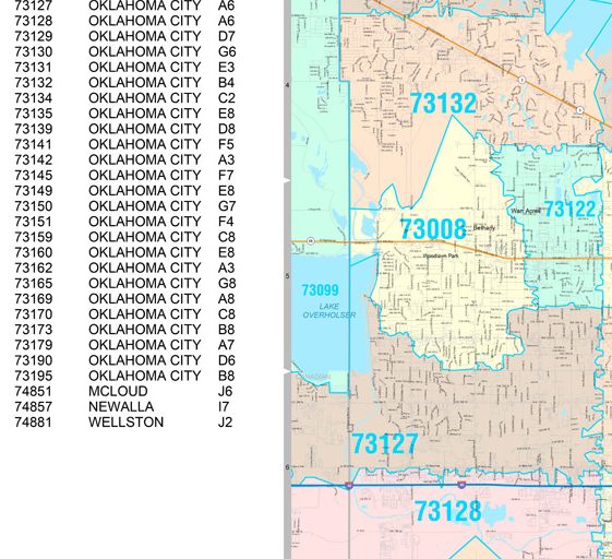 Color Cast Zip Code Style Wall Map of Oklahoma City, OK by Market Maps ...