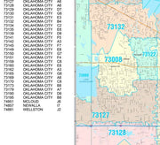 Color Cast Zip Code Style Wall Map of Oklahoma City, OK by Market Maps