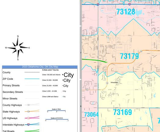 Color Cast Zip Code Style Wall Map of Oklahoma City, OK by Market Maps ...