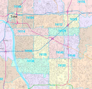 Color Cast Zip Code Style Wall Map of Tulsa, OK by Market Maps