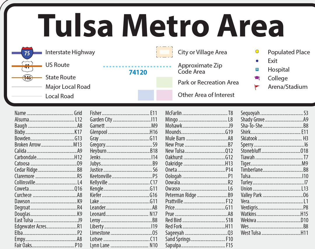 Tulsa Metro Area Wall Map