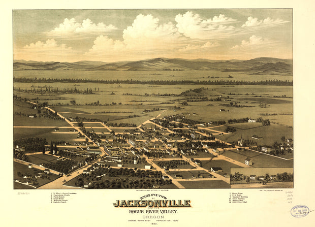 Bird's Eye View of Jacksonville & The Rogue River Valley, OR. - 1883