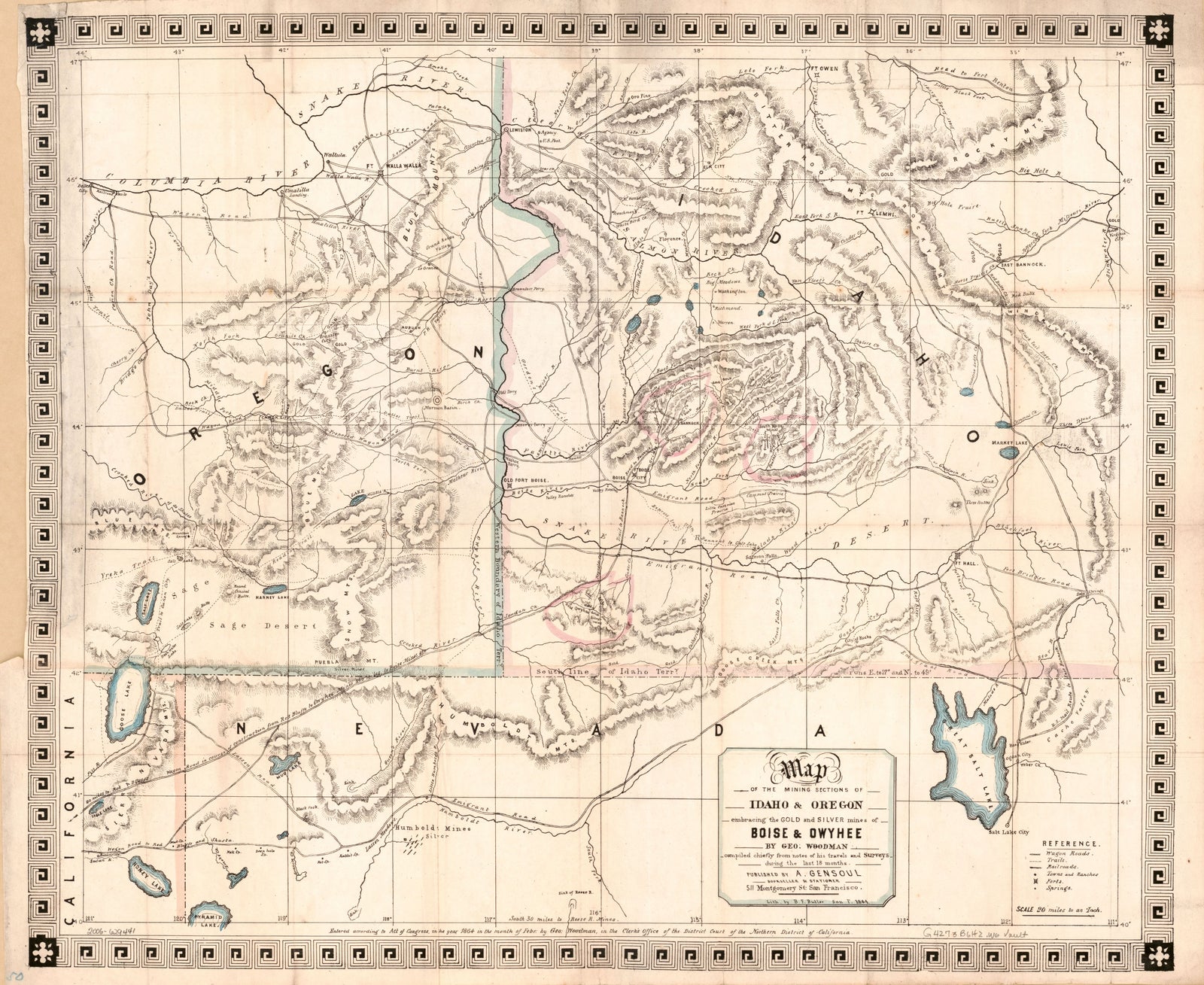 Map of the Mining Sections of Idaho & Oregon, 1864