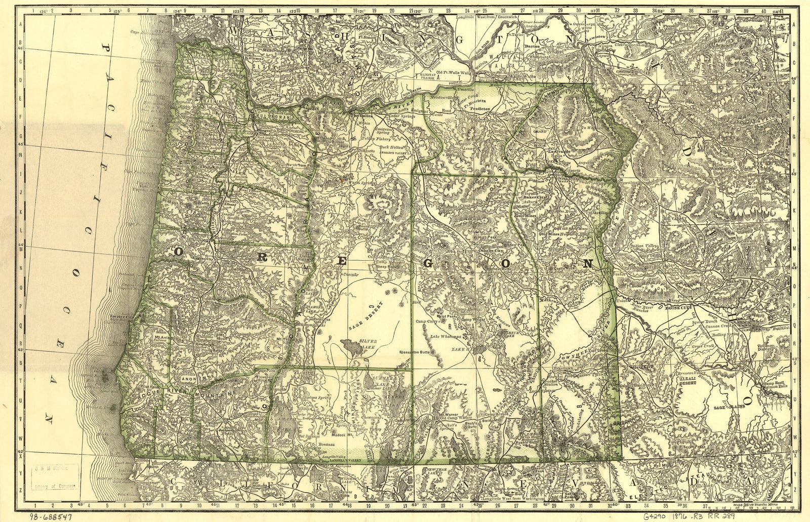 Map of the State of Oregon Showing Railroads, 1876