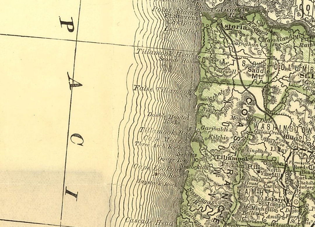 Map of the State of Oregon Showing Railroads, 1876
