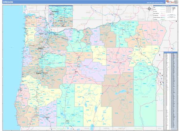 Color Cast Style Wall Map of Oregon