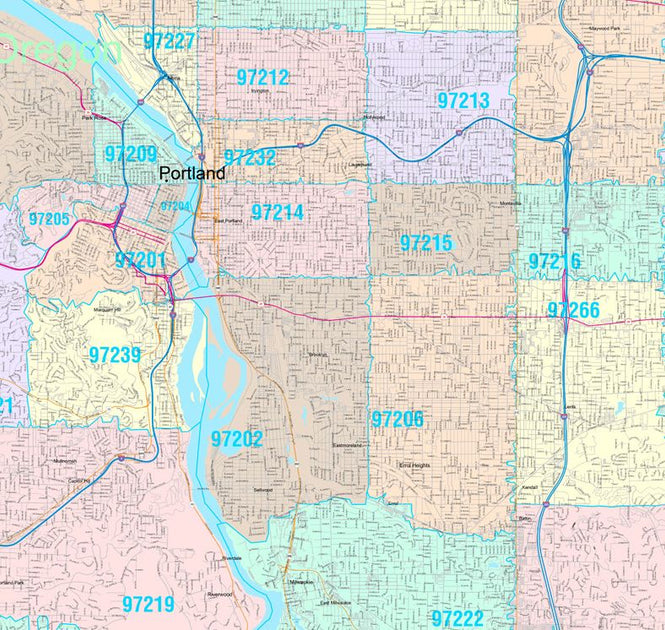 Colorcast Zip Code Style Wall Map of Portland, OR by Market Maps ...